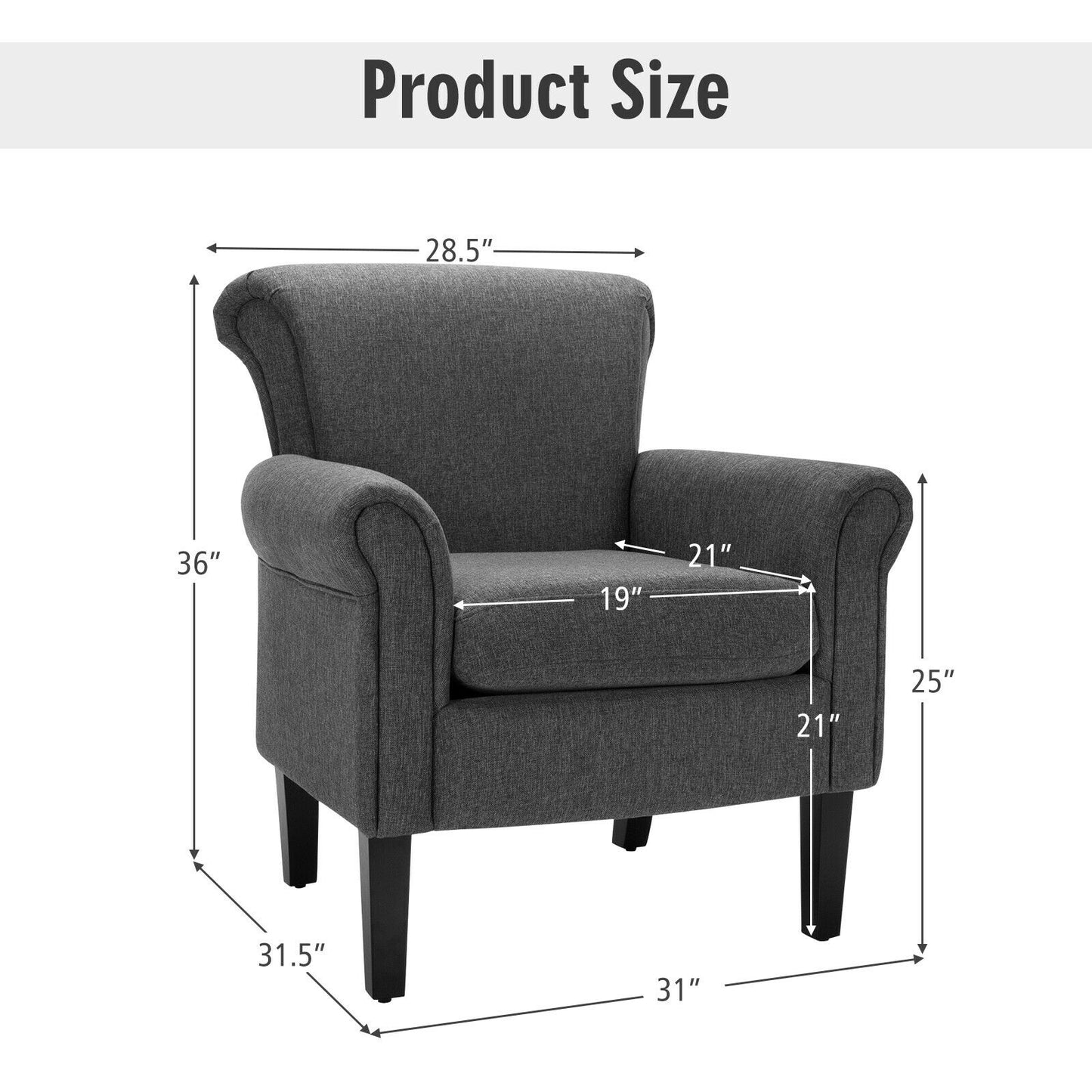 Upholstered Fabric Accent Chair with Adjustable Foot Pads-Dark Gray