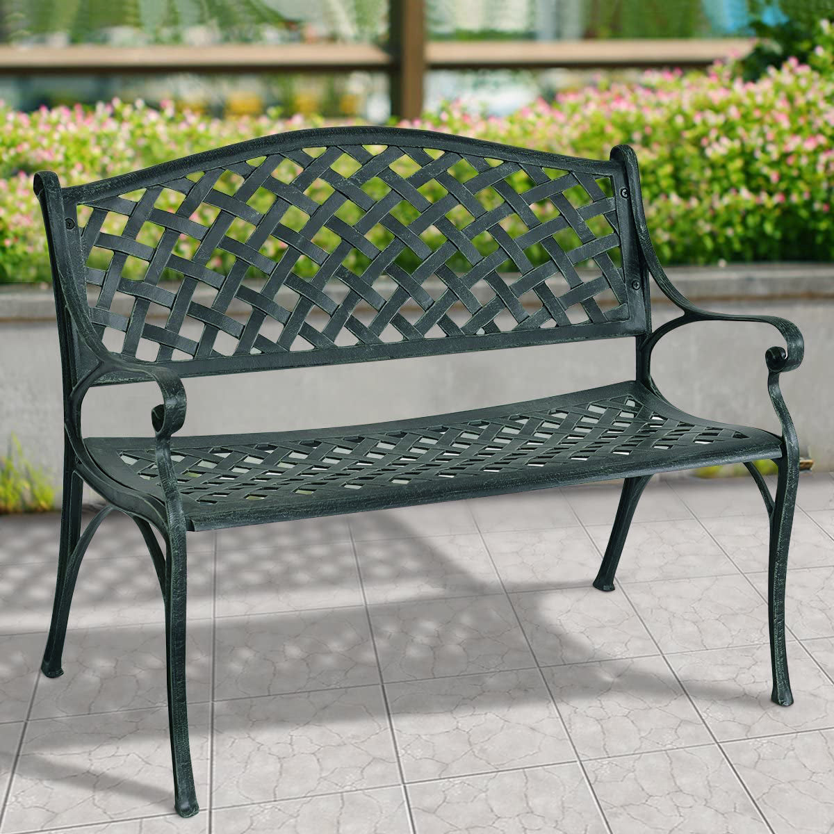 40 Inch Outdoor Aluminum Antique Garden Patio Bench - Fully Assembled