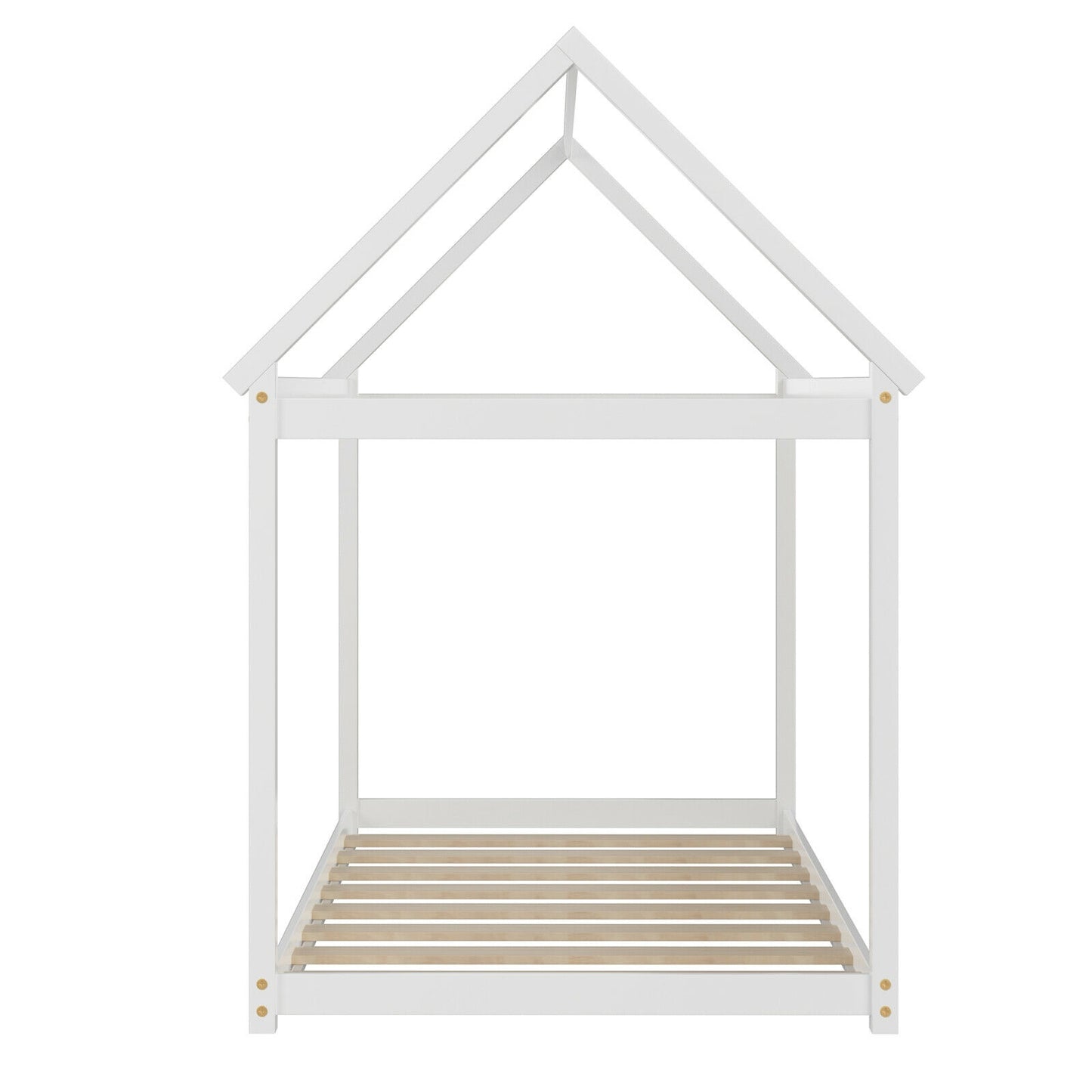 SPECIAL - Twin Size Kids Platform Floor Bed with Roof ang Heavy-Duty Slats-White (1 Box, Unassembled)