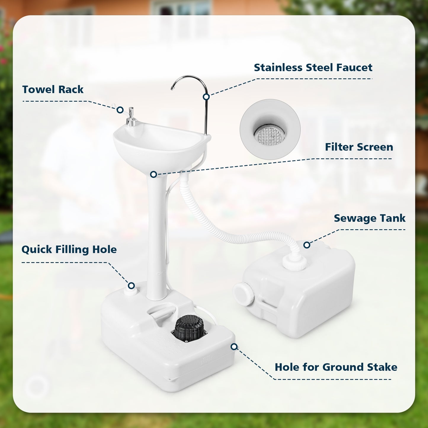 Camping Hand Wash Station Basin Stand with 4.5 Gallon Tank (1 Box, Assembly Required)