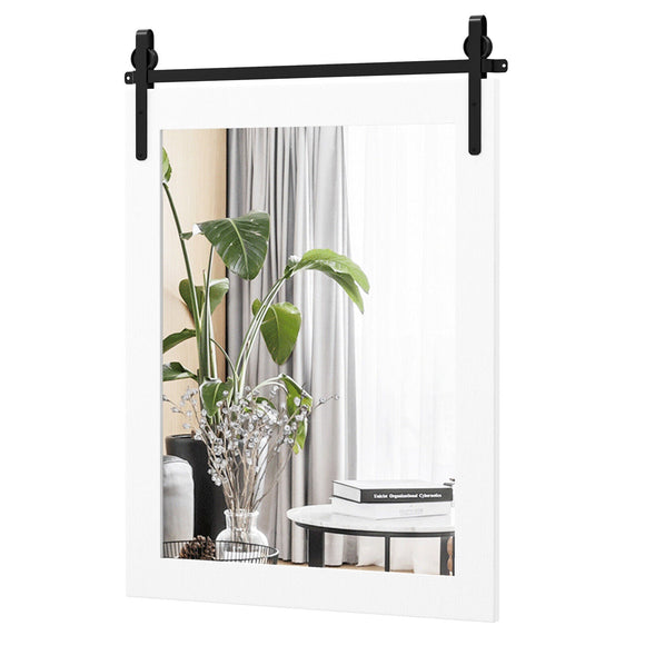 30 x 22 Inch Wall Mount Mirror with Wood Frame-White