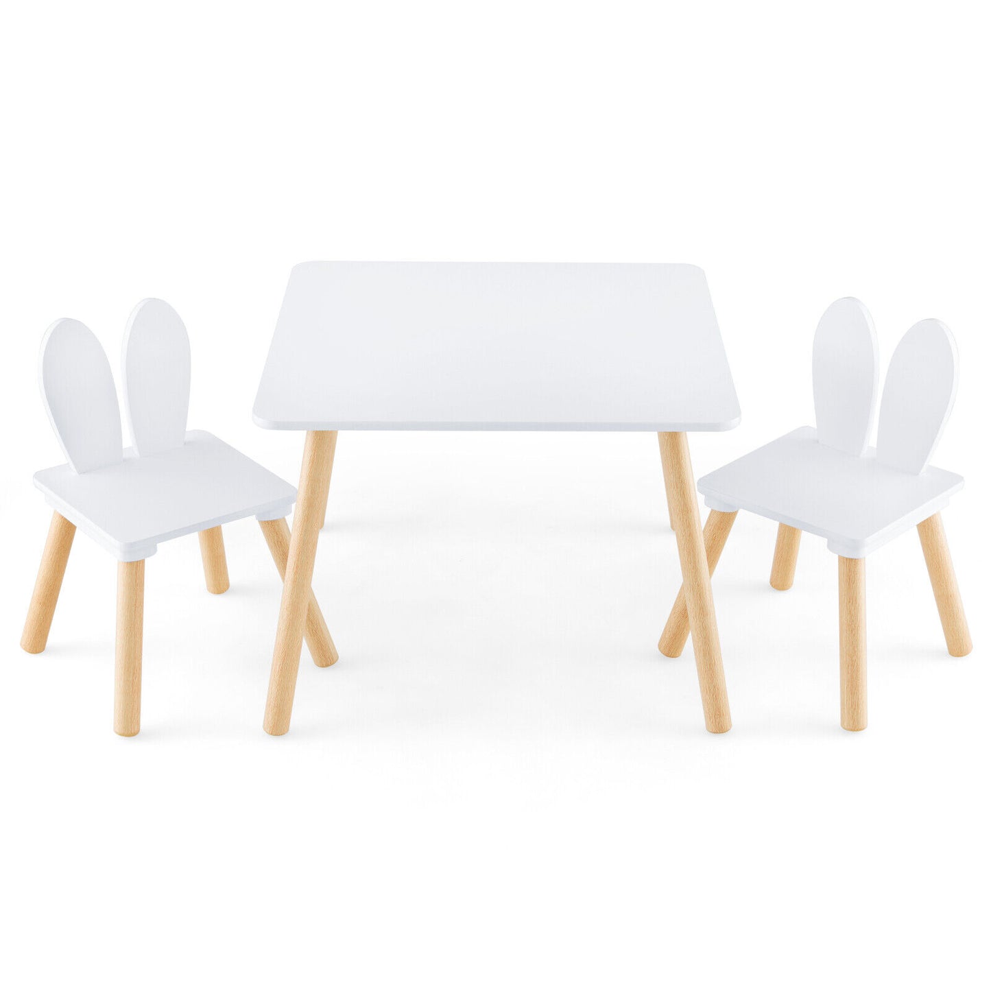 3 Pieces Kids Table and Chairs Set for Arts Crafts Snack Time-White