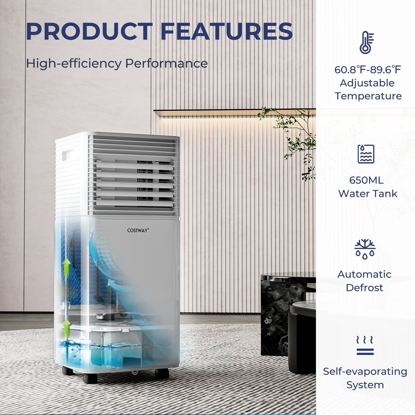 10000 BTU Air Conditioner with Fan and Dehumidifier Mode-Black