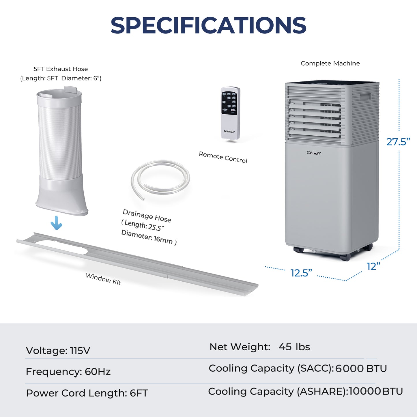 10000 BTU A/C with Fan and Dehumidifier Mode-Gray, Customer return, Tested, see description