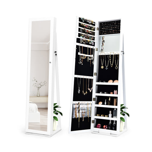 Lockable Freestanding Jewelry Armoire with Full Length Mirror-White (Fully Assembled)