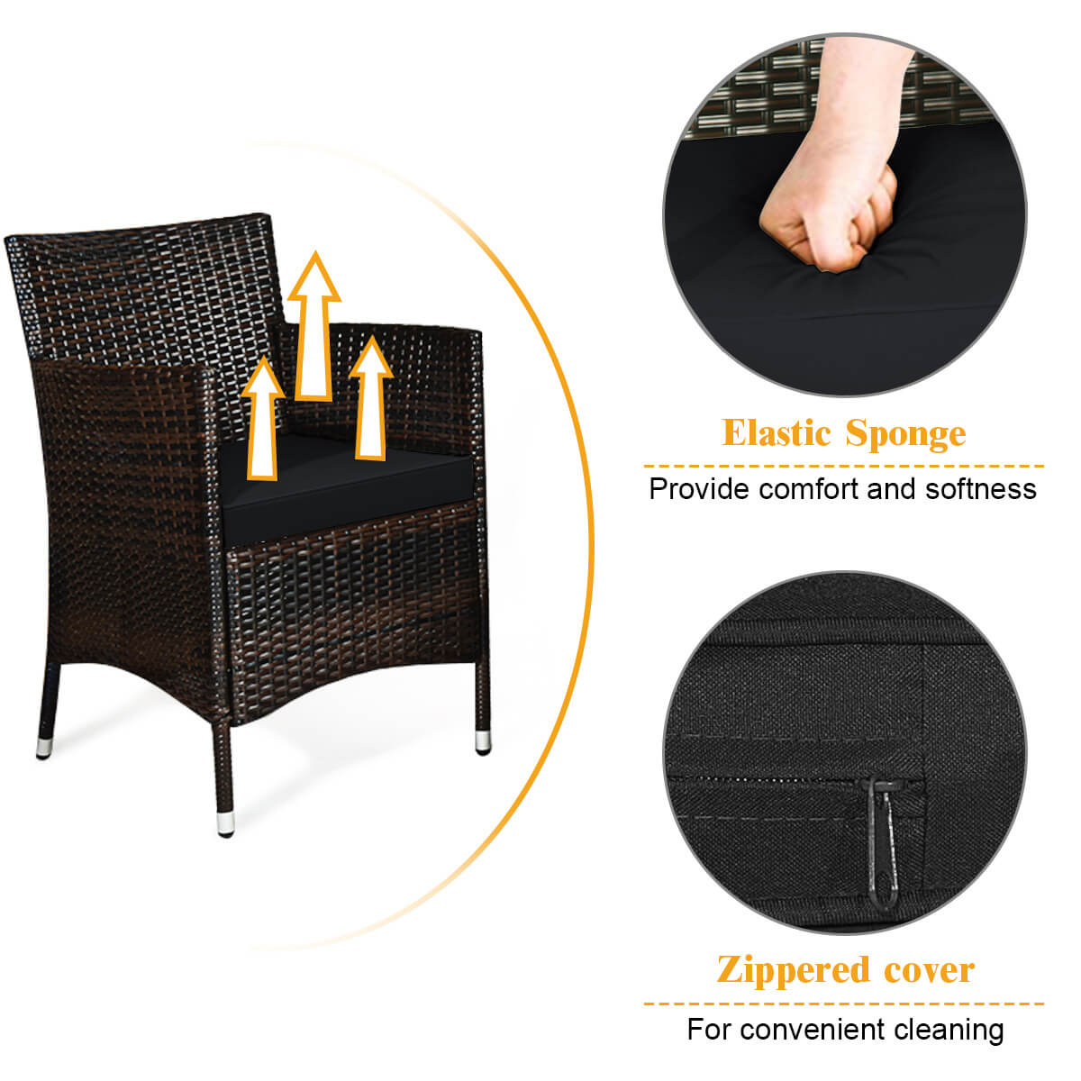 4 Pieces Rattan Sofa Set with Glass Table and Comfortable Wicker for Outdoor Patio-Black, Fully Assembled