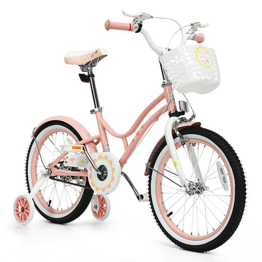 18 Inch Kids Adjustable Bike Toddlers with Training Wheels, Pink, Fully assembled