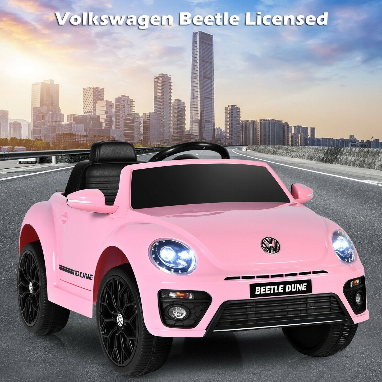 Volkswagen Beetle Kids Electric Ride On Car with Remote Control-Pink, Fully Assembled