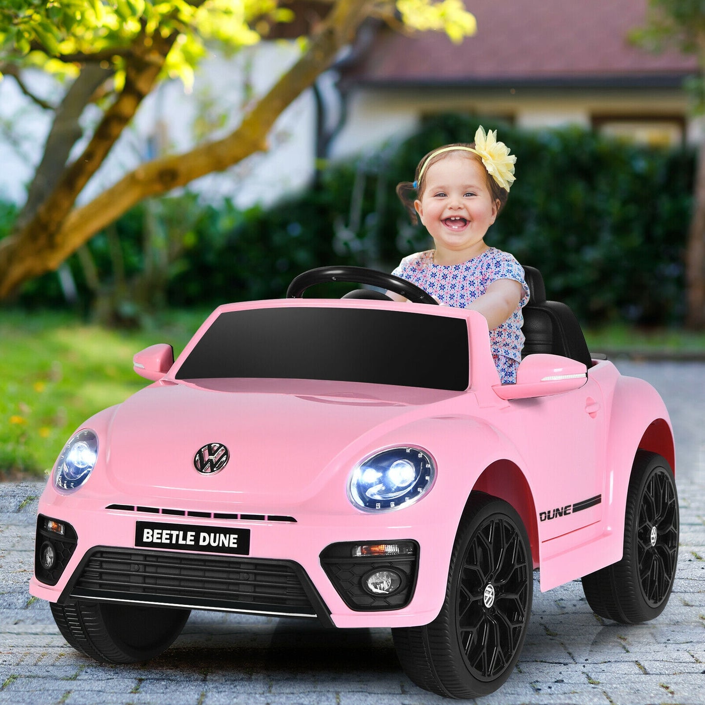 Volkswagen Beetle Kids Electric Ride On Car with Remote Control-Pink, Fully Assembled