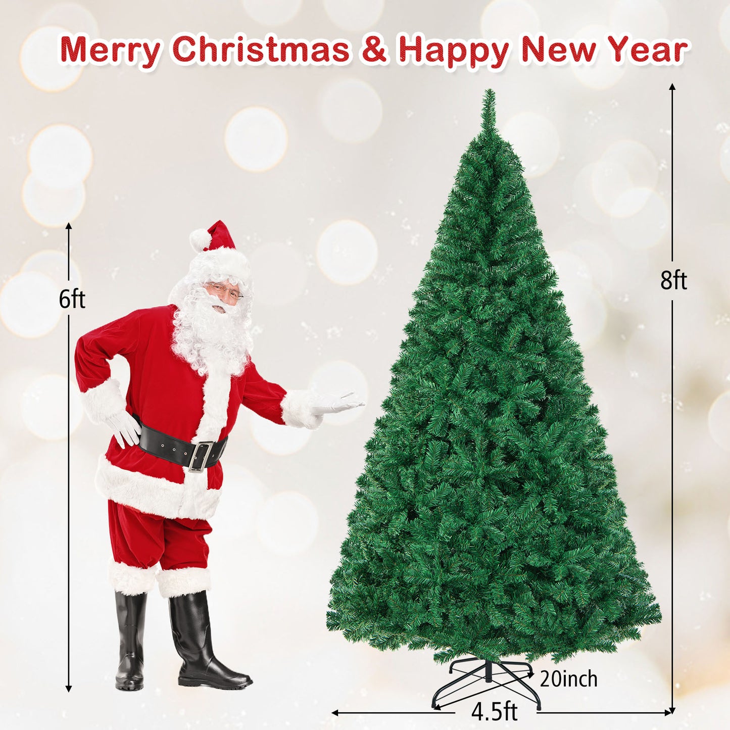 Artificial PVC Hinged Christmas Tree with Solid Metal Stand-8 ft