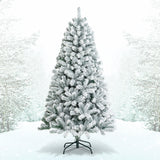 6 Feet Artificial Snow Decorated Flocked Hinged Christmas Tree with Metal Stand