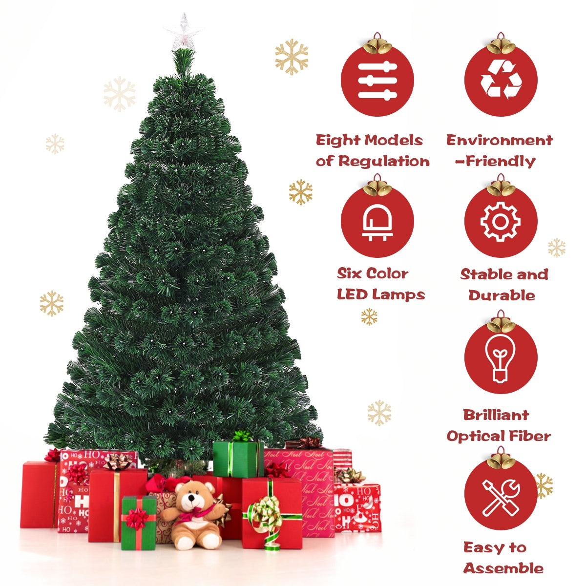 6 Feet Multicolor Artificial Christmas Tree with LED Light and Metal Stand-6'