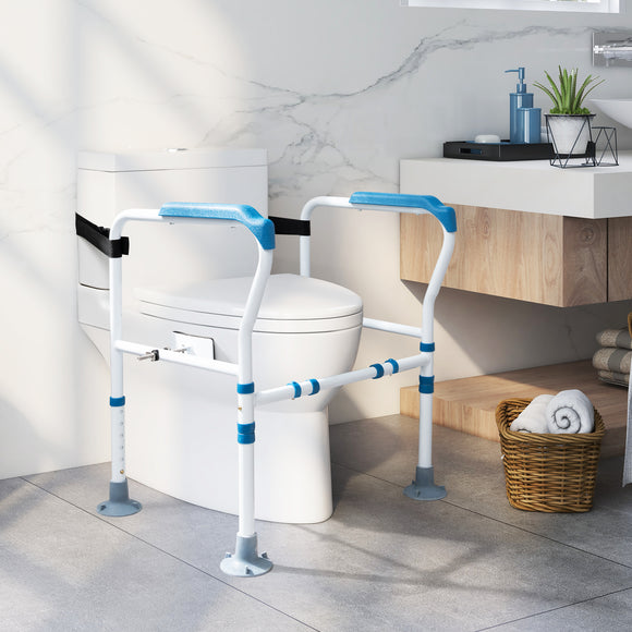 Toilet Safety Rail with Adjustable Height for Elderly-Blue (1 box, Unassembled)