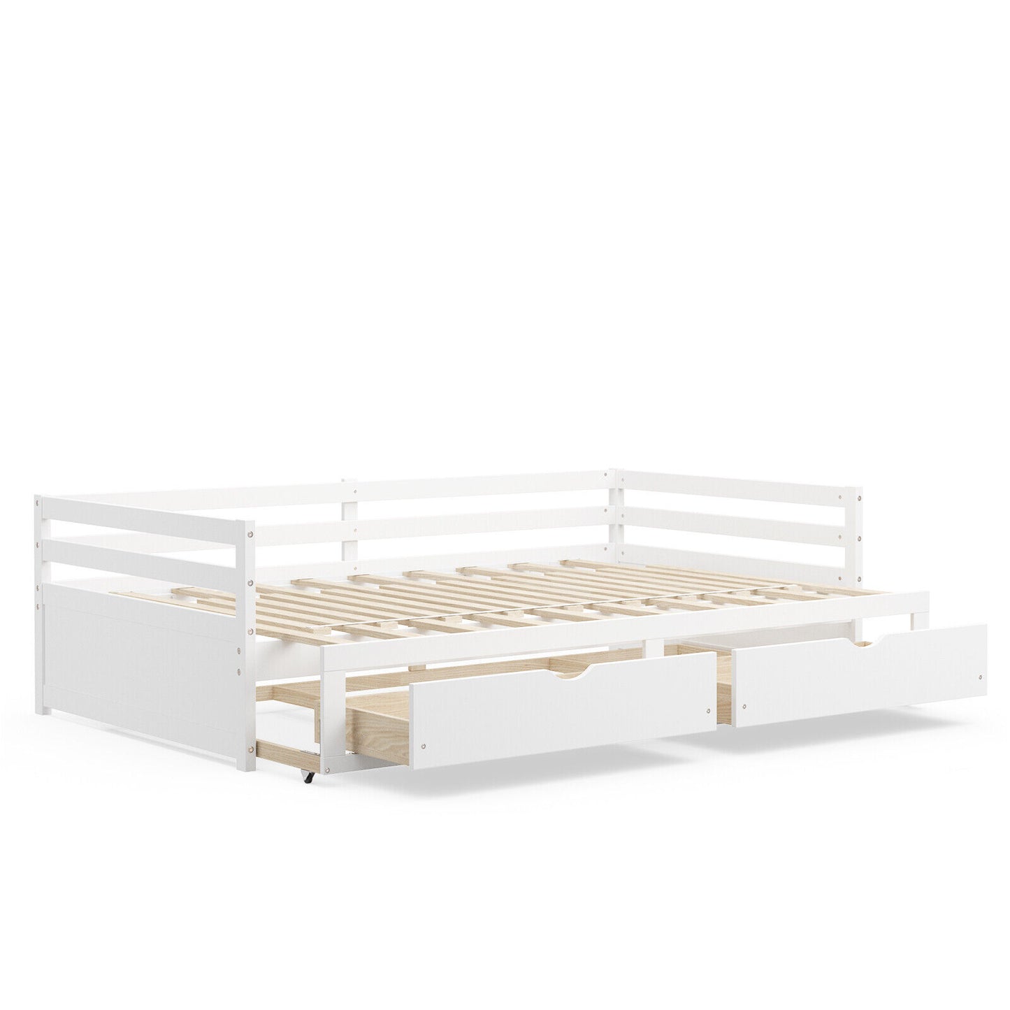 SPECIAL - Extendable Twin to King Daybed with Trundle and 2 Storage Drawers-White (1 Box, Unassembled)