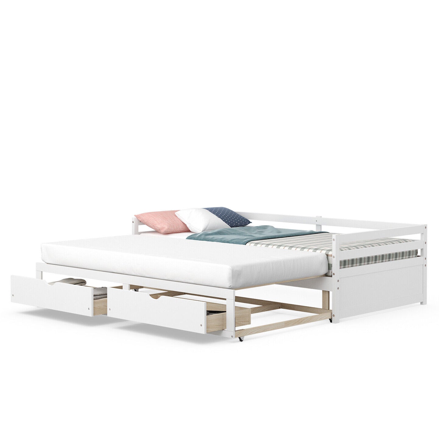 SPECIAL - Extendable Twin to King Daybed with Trundle and 2 Storage Drawers-White (1 Box, Unassembled)