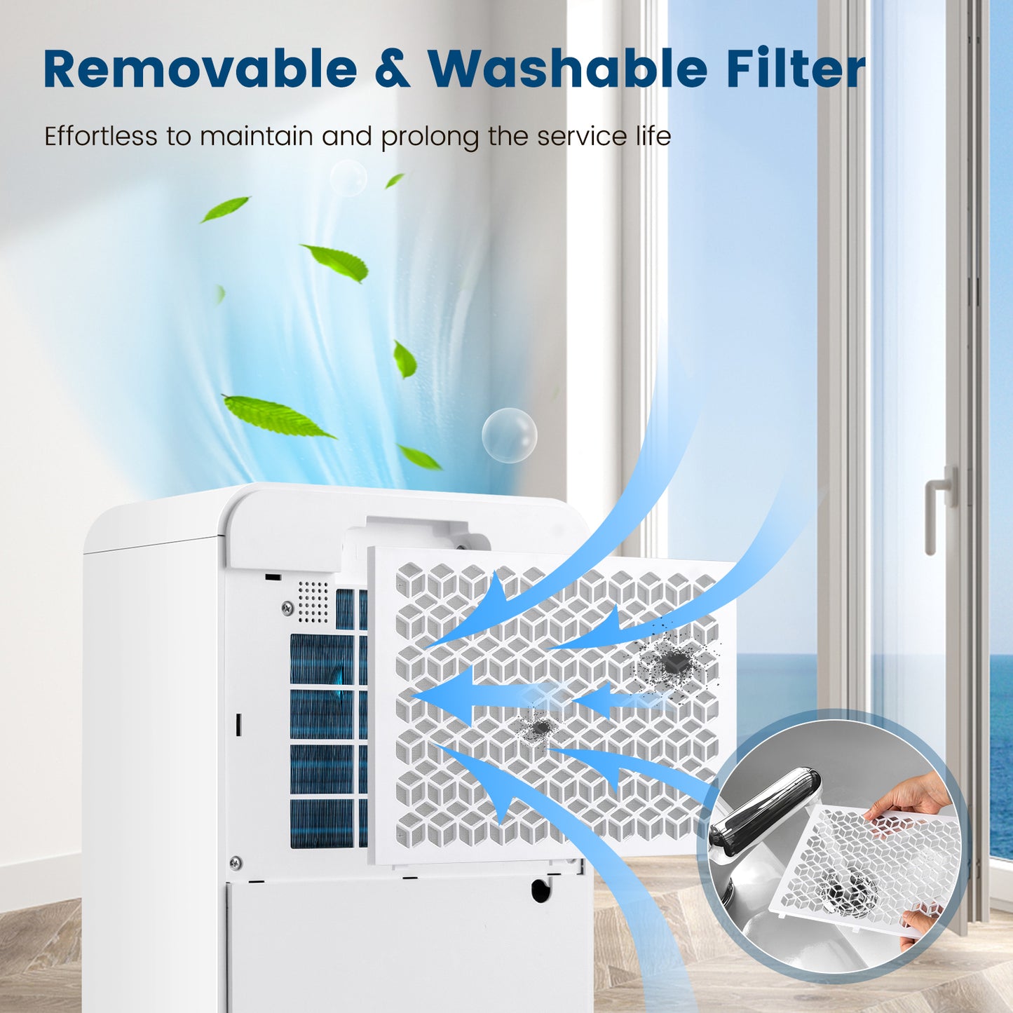 Portable Quiet Dehumidifier for Rooms up to 2500 Sq. Ft-Blue, no box or manual, small mark on front