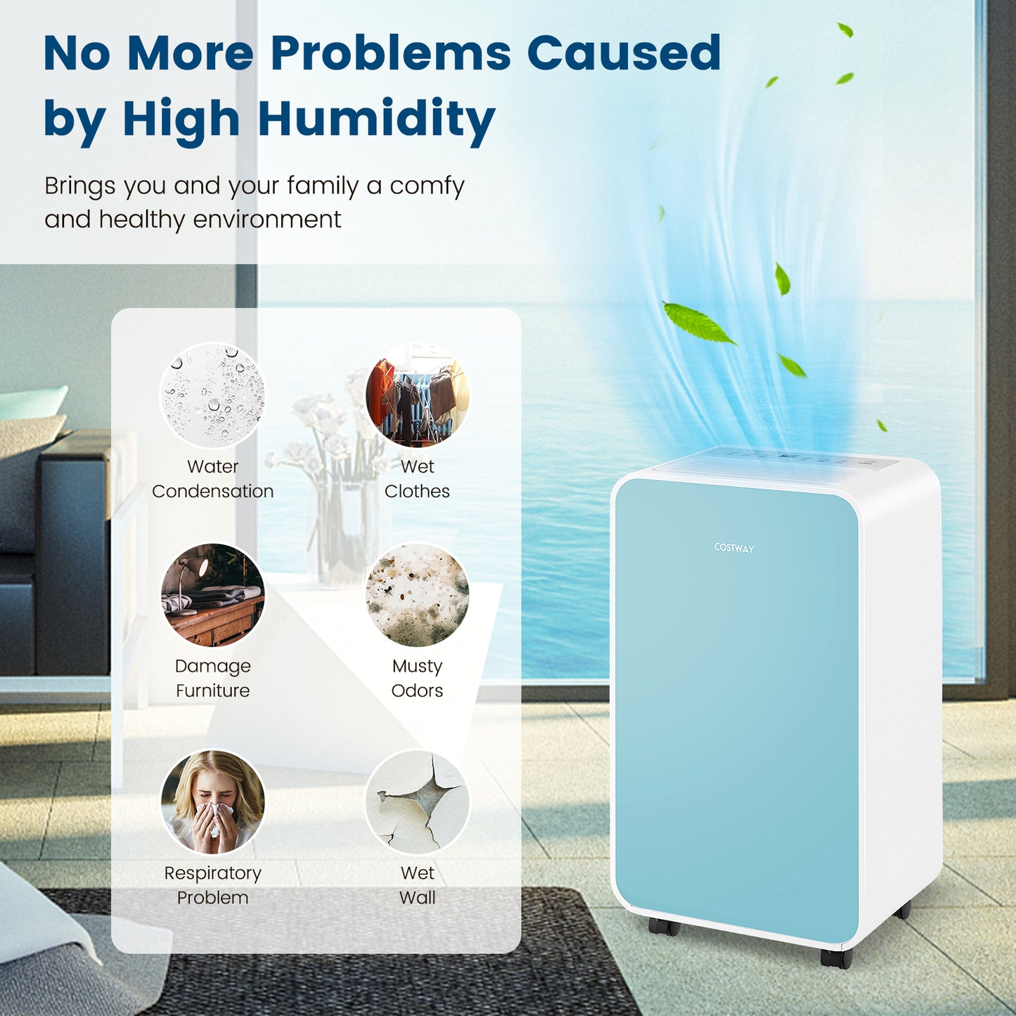 Portable Quiet Dehumidifier for Rooms up to 2500 Sq. Ft-Blue, no box or manual, small mark on front