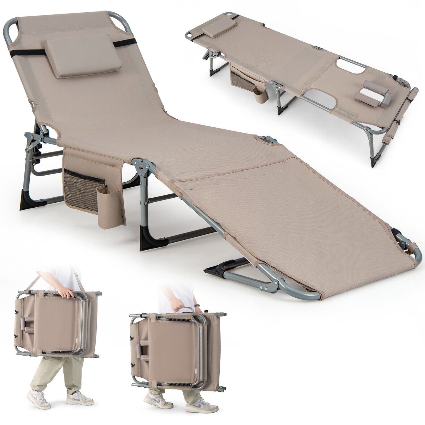 5-position Outdoor Folding Chaise Lounge Chair- OURS IS PINK