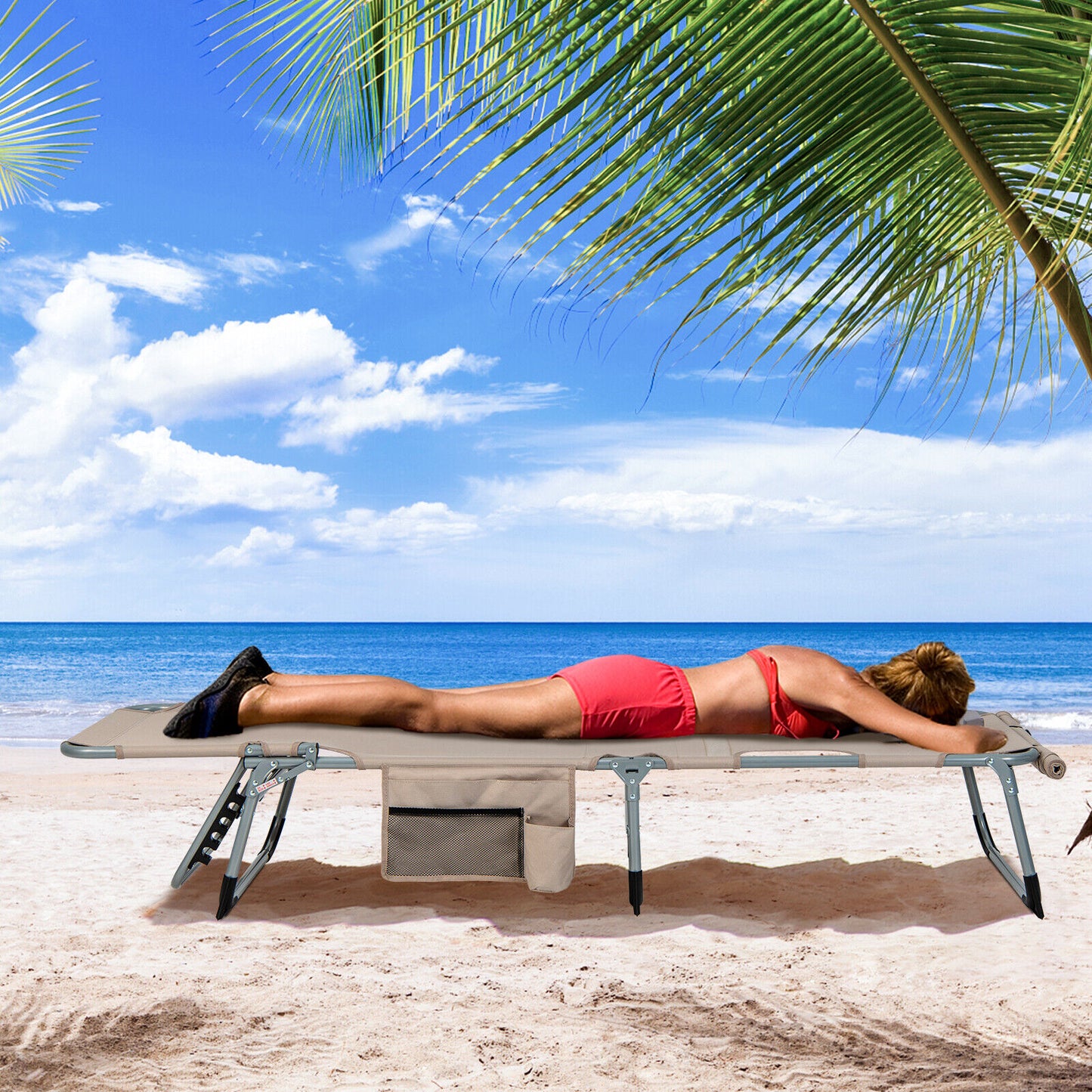 5-position Outdoor Folding Chaise Lounge Chair- OURS IS PINK