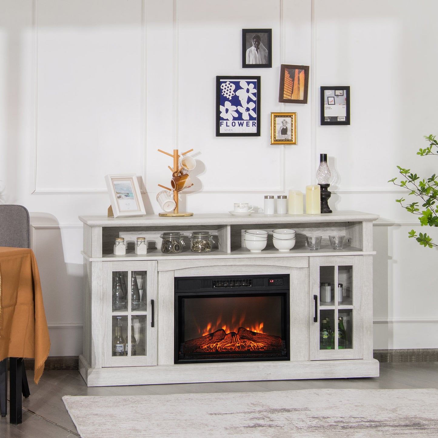 Fireplace TV Stand with 1400W Electric Fireplace-Gray, Fully Assembled