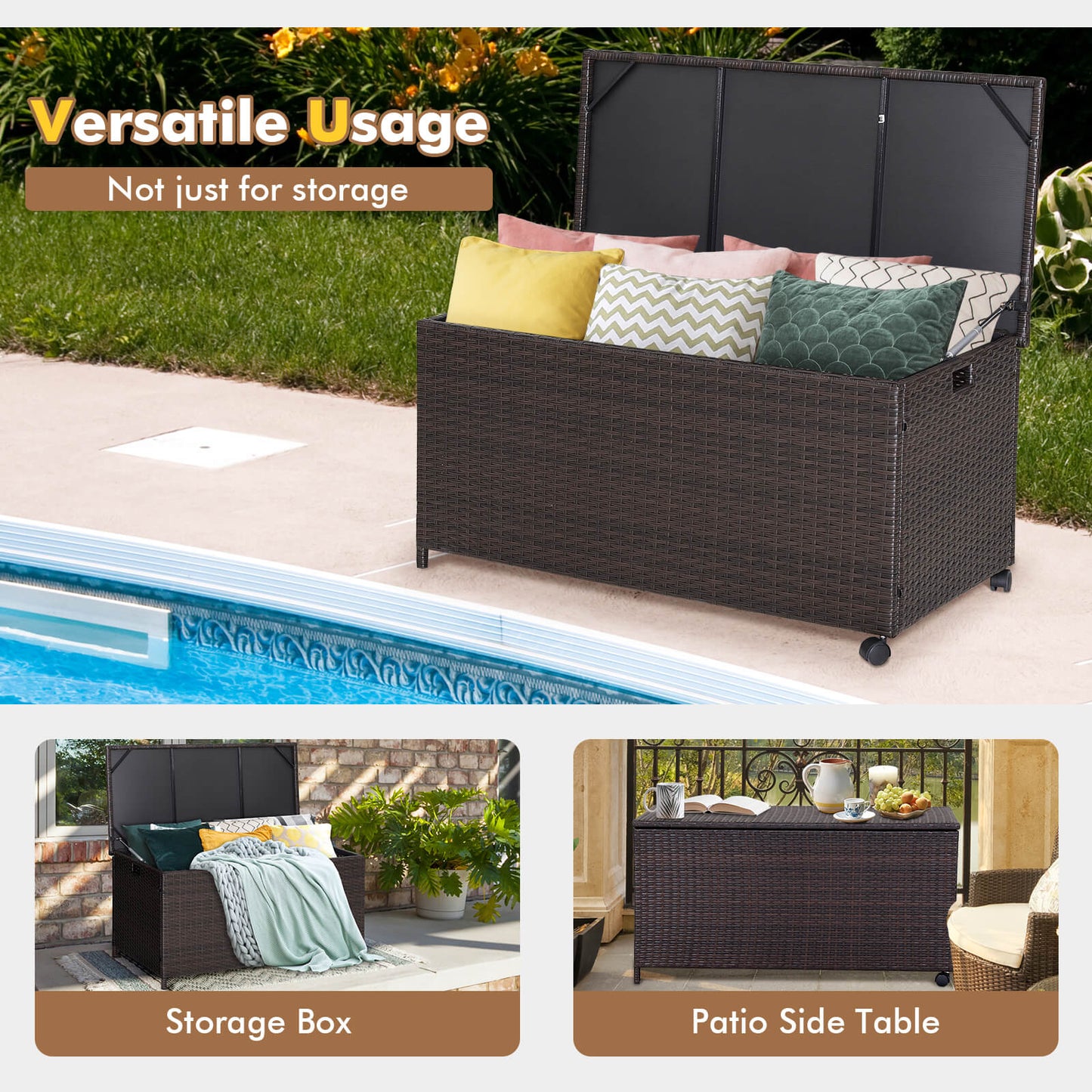 Outdoor Wicker Storage Box with Zippered Liner-50 Gallon, 1 Box, Unassembled