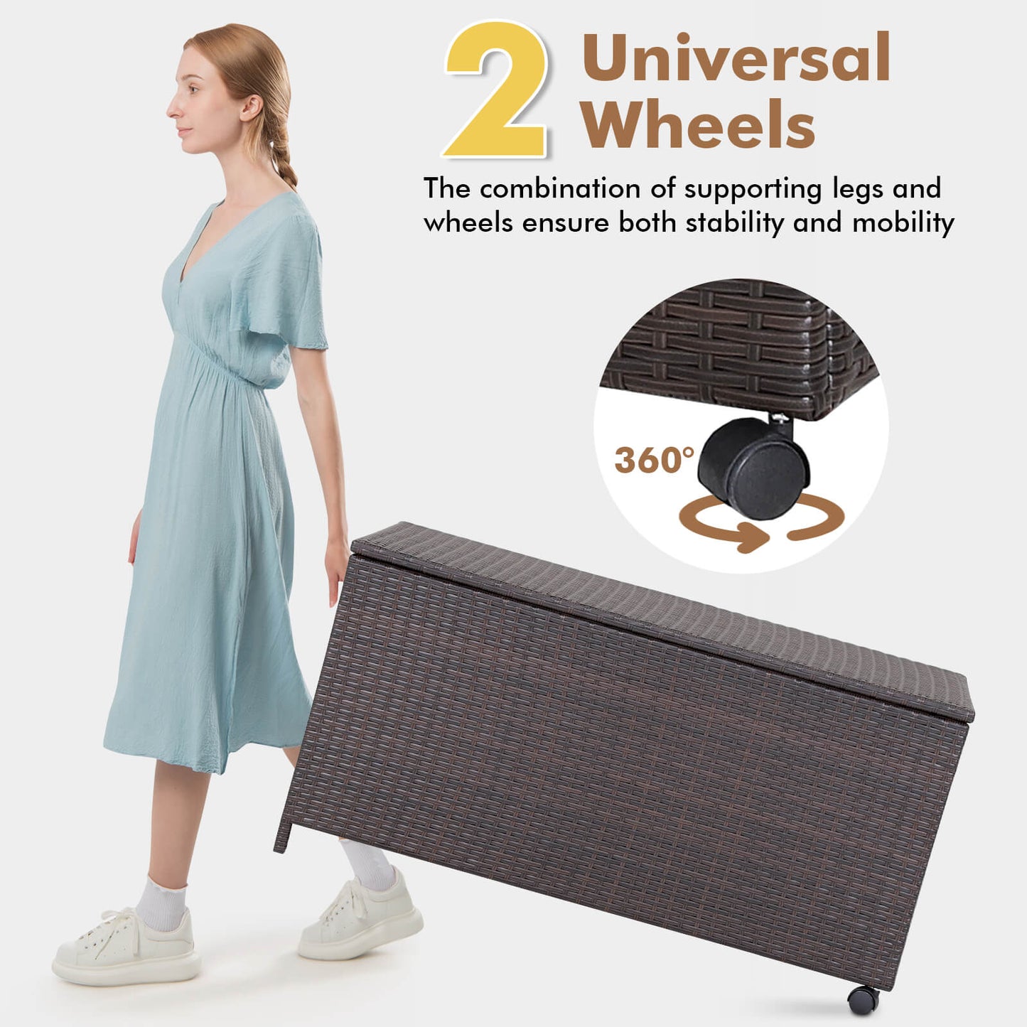 Outdoor Wicker Storage Box with Zippered Liner-50 Gallon, 1 Box, Unassembled