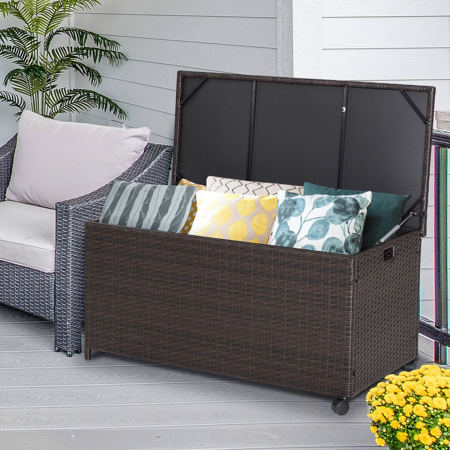 Outdoor Wicker Storage Box with Zippered Liner-50 Gallon, 1 Box, Unassembled