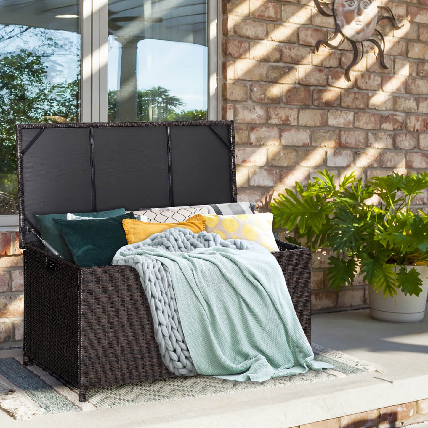 Outdoor Wicker Storage Box with Zippered Liner-50 Gallon, 1 Box, Unassembled