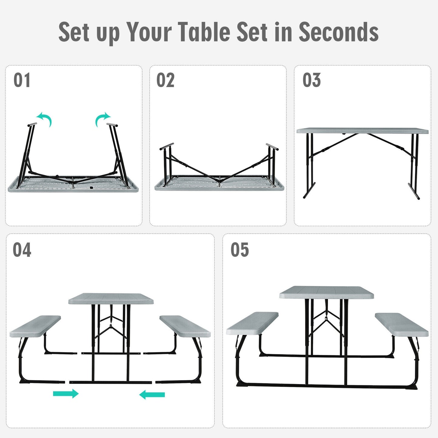 Indoor and Outdoor Folding Picnic Table Bench Set -Gray (1 Box)