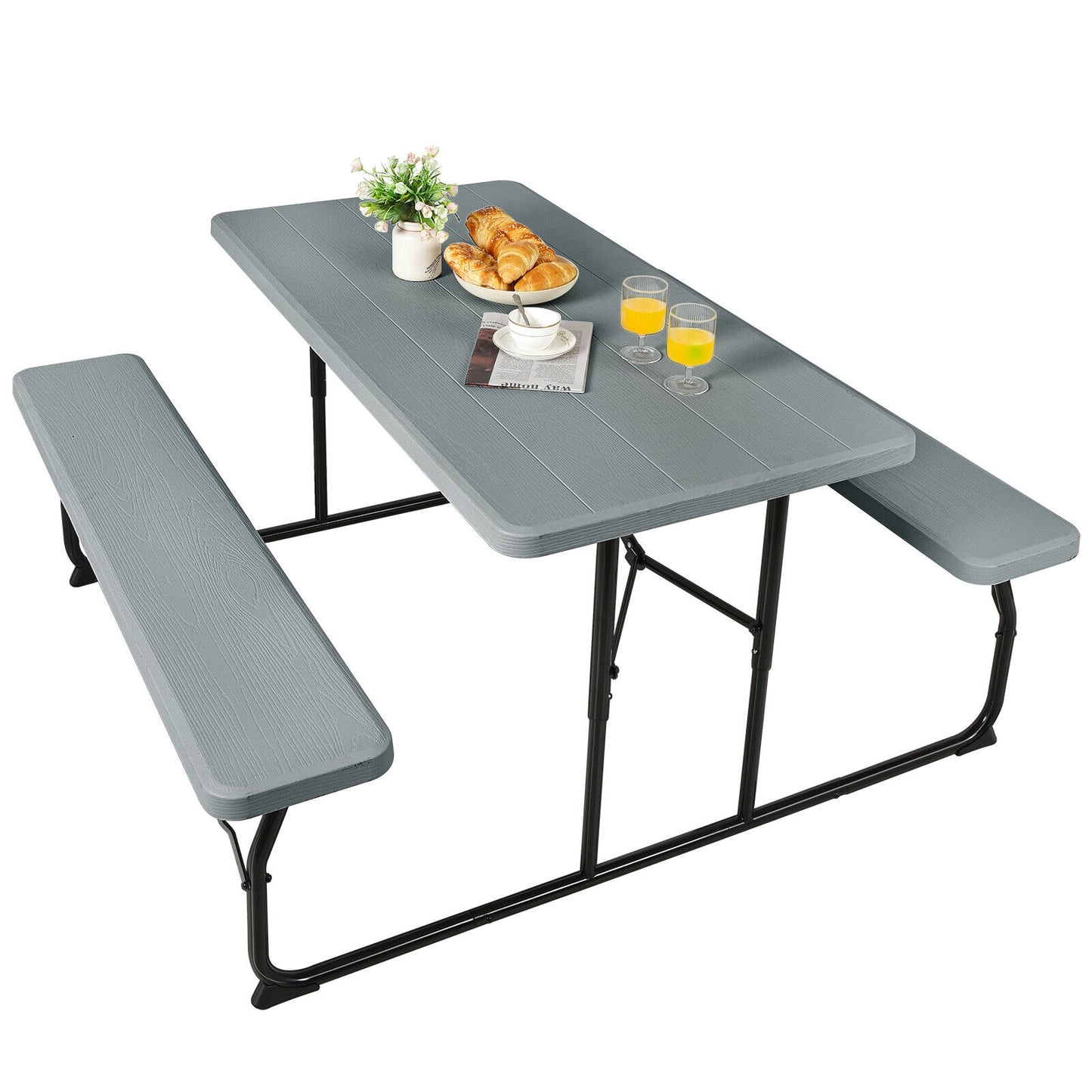 Indoor and Outdoor Folding Picnic Table Bench Set -Gray (1 Box)