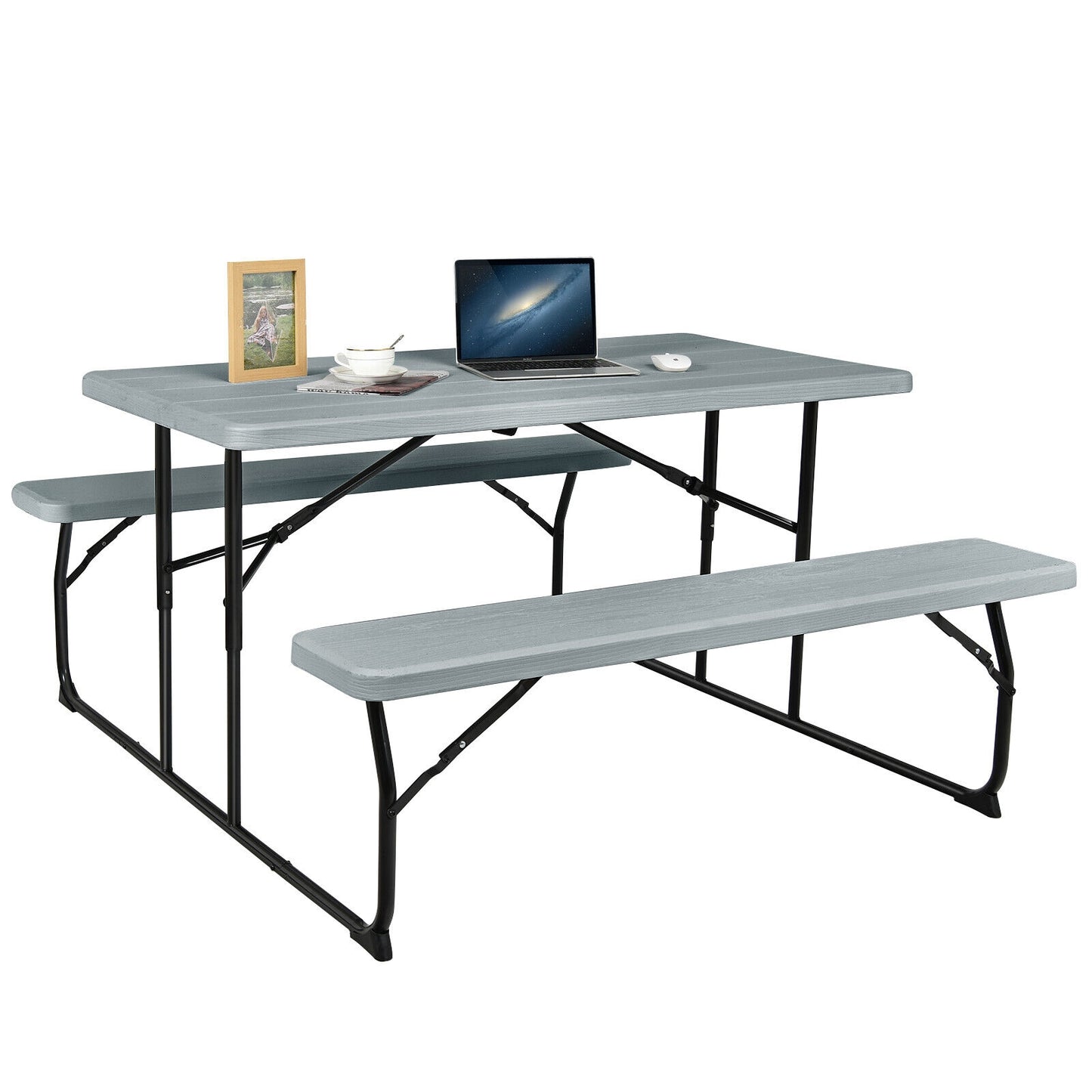 Indoor and Outdoor Folding Picnic Table Bench Set -Gray (1 Box)