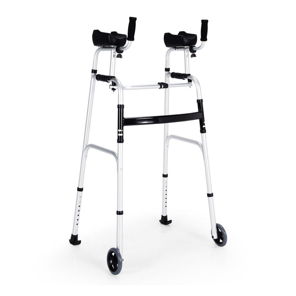 NO TAX, Folding Height Adjustable Walking Frame with Armrest Support-Silver