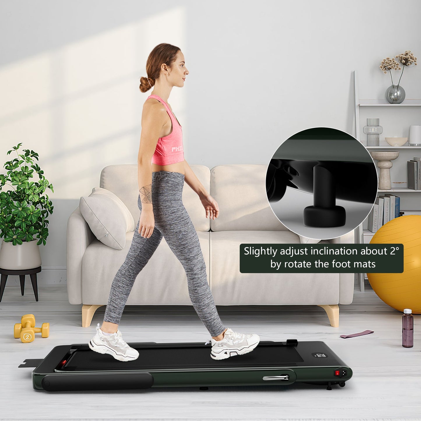 2.25HP 2 in 1 Folding Treadmill with APP Speaker (See Description)-Green (MAX265lbs)