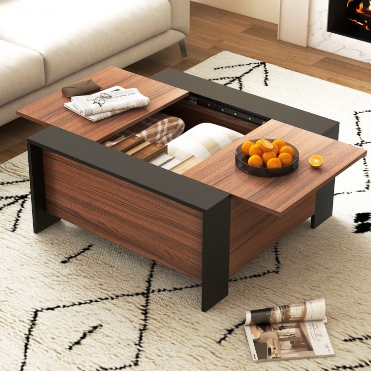 36.5 Inch Coffee Table with Sliding Top and Hidden Compartment, fully assembled