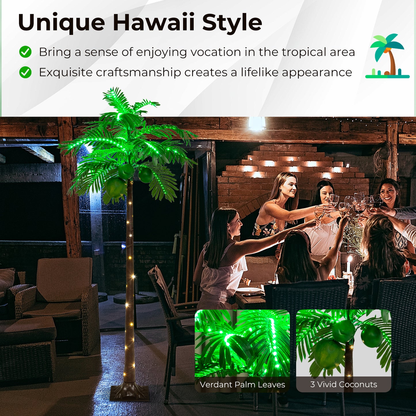 6 FT LED Lighted Artificial Palm Tree Hawaiian Style Tropical