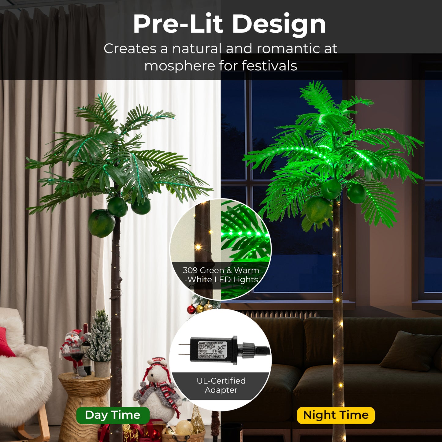 6 FT LED Lighted Artificial Palm Tree Hawaiian Style Tropical