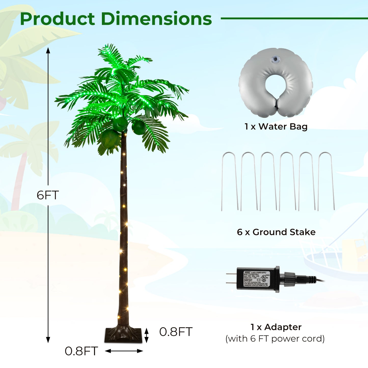 6 FT LED Lighted Artificial Palm Tree Hawaiian Style Tropical