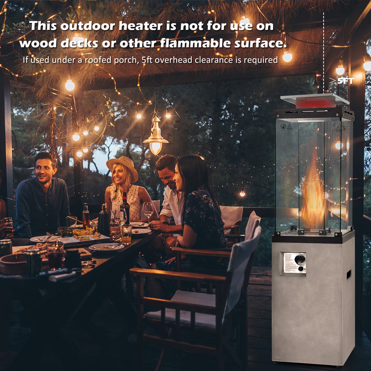 41 000 BTU Propane Patio Heater-Gray, fully assembled, scratch & dent on front