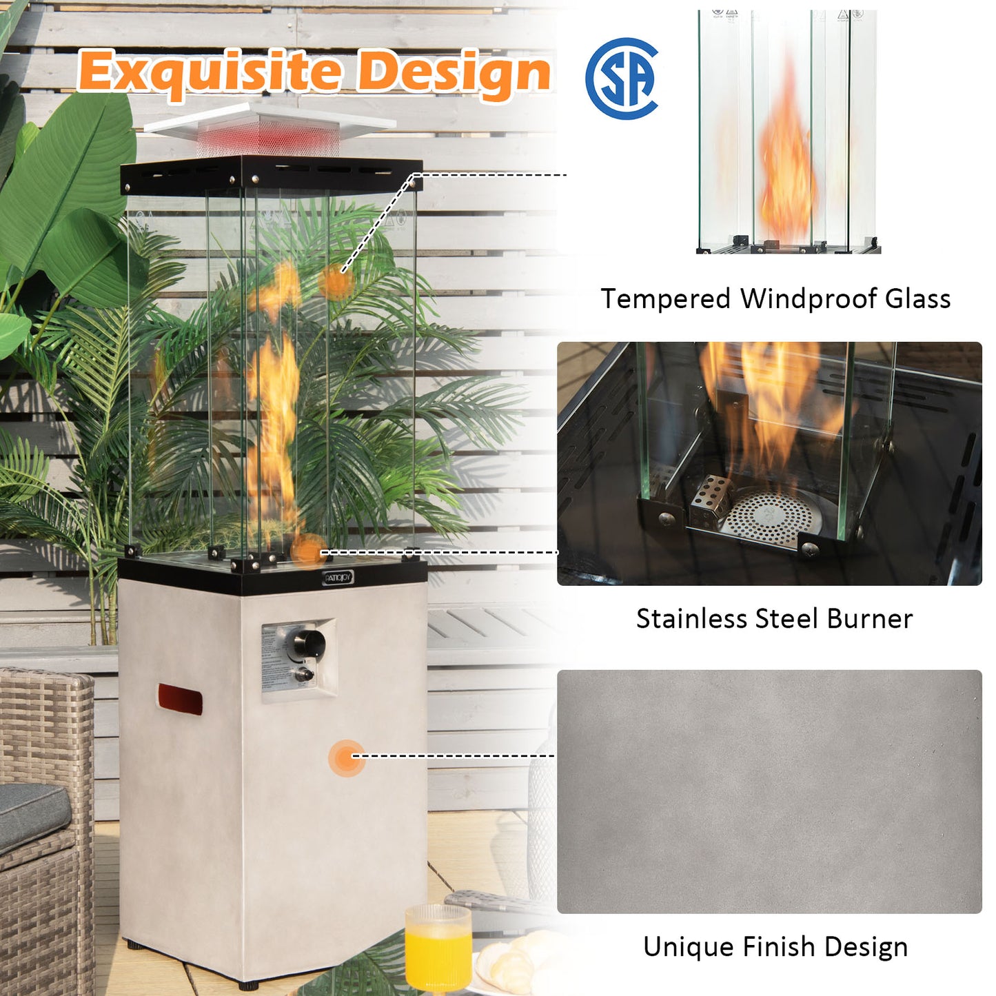 41 000 BTU Propane Patio Heater-Gray, fully assembled, scratch & dent on front