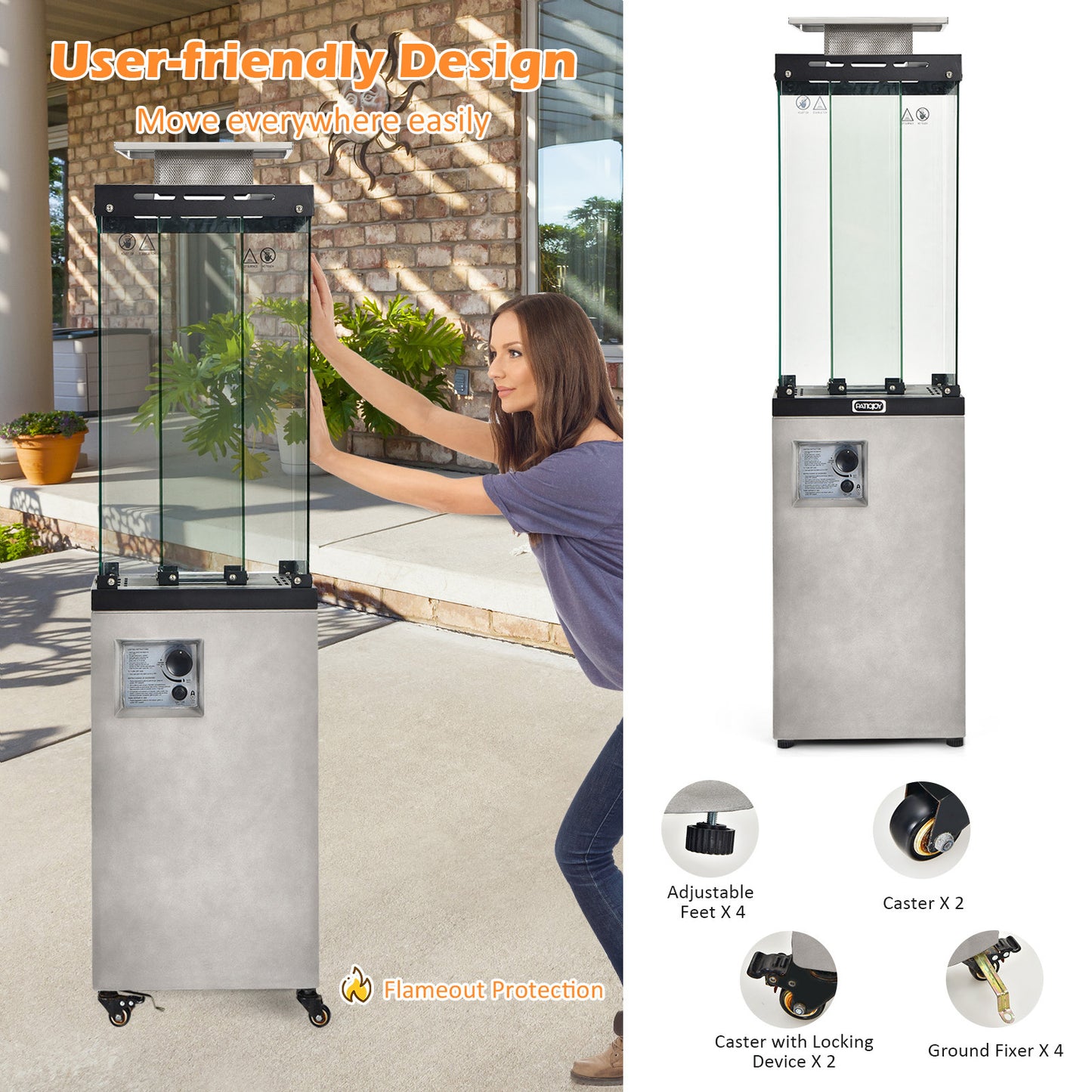 41 000 BTU Propane Patio Heater-Gray, fully assembled, scratch & dent on front