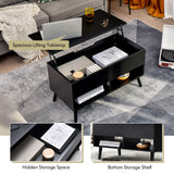 31.5 Inch Lift Top Coffee Table with Hidden Compartment and 2 Storage Shelves-Black