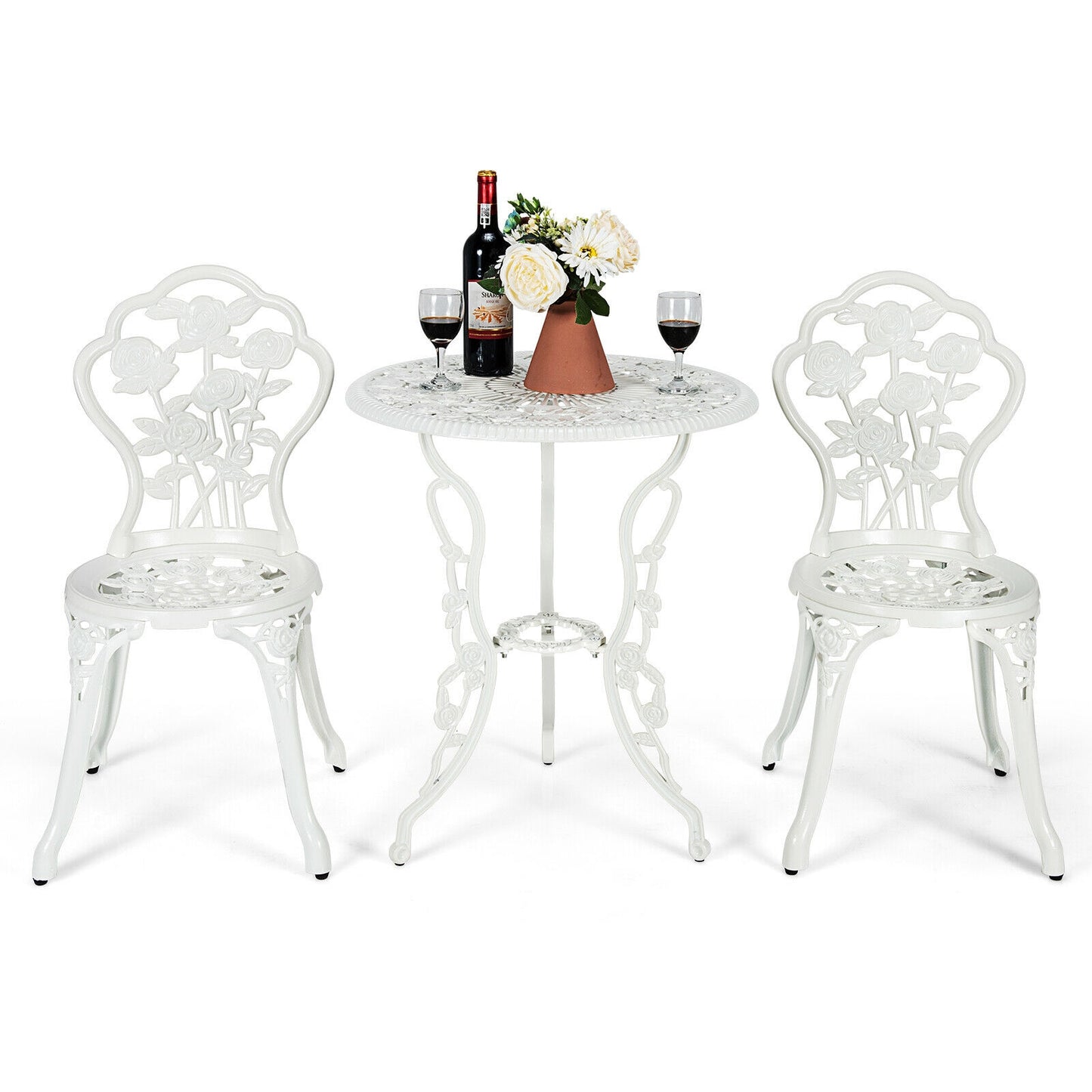 Outdoor Cast Aluminum Patio Furniture Set with Rose Design-White (Fully Assembled)