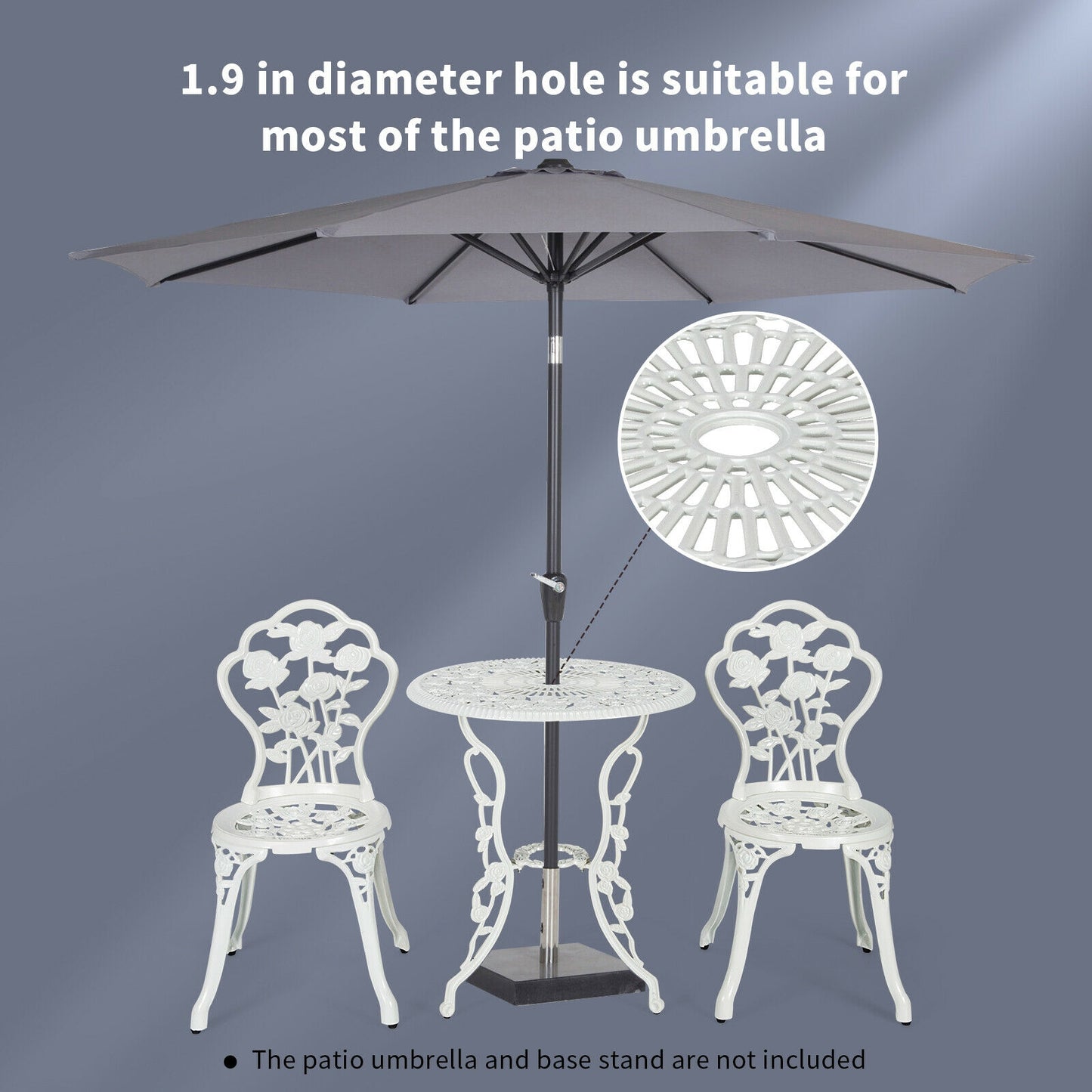 Outdoor Cast Aluminum Patio Furniture Set with Rose Design-White (Fully Assembled)
