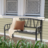 Patio Garden Bench with Metal Frame and Slatted Seat-Black (Scratch and Dent)