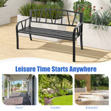 Patio Garden Bench with Metal Frame and Slatted Seat-Black (Scratch and Dent)