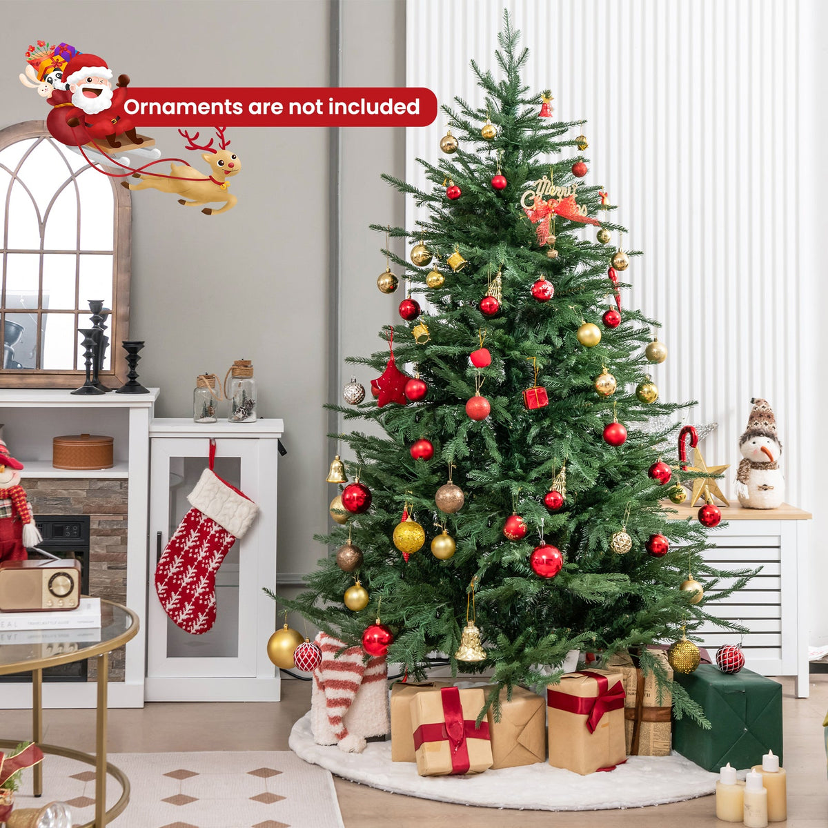 Pre-lit 6 ft Christmas Tree with 280 Warm White LED Lights and 8 Lighting Modes, assembled, final sale