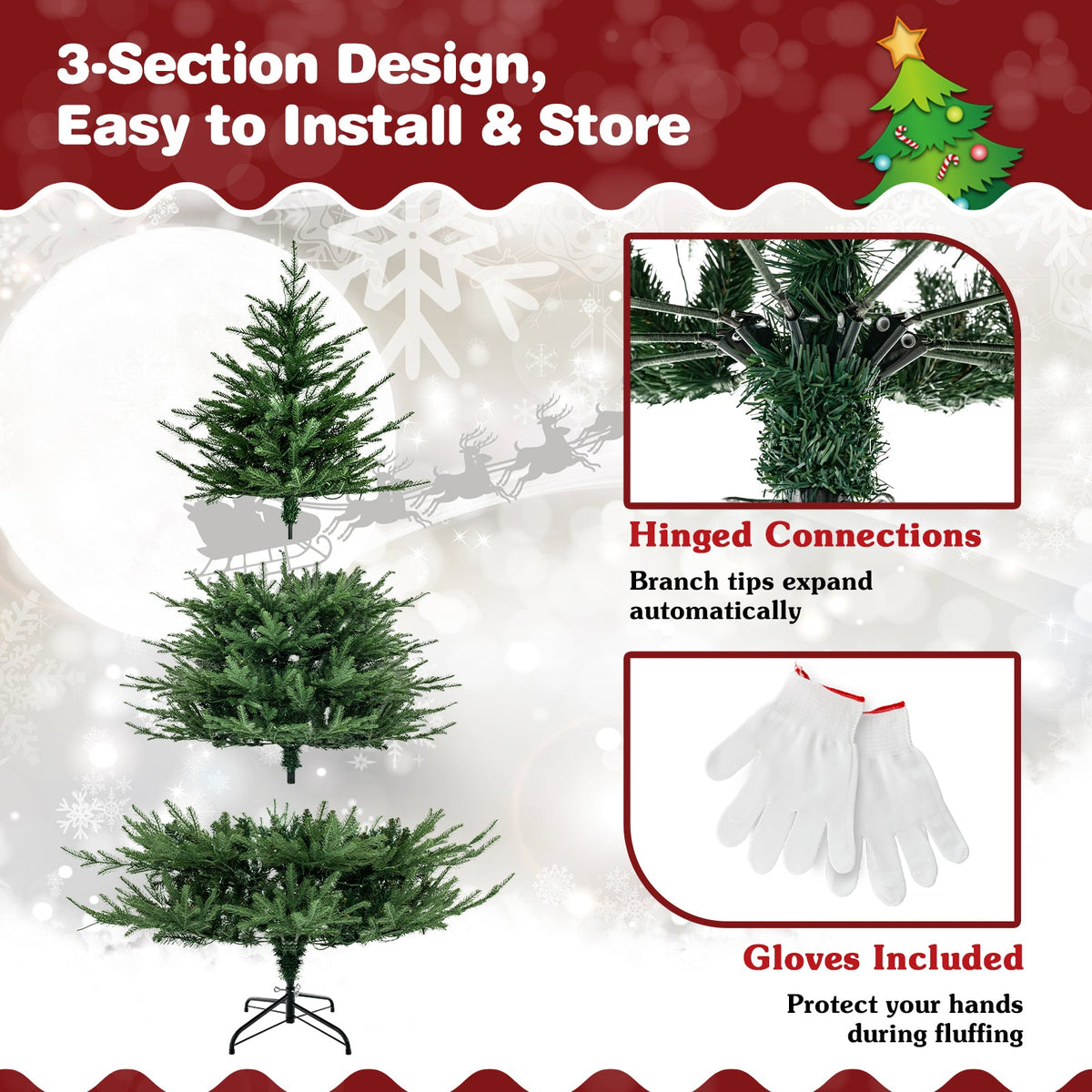 Pre-lit 6 ft Christmas Tree with 280 Warm White LED Lights and 8 Lighting Modes, assembled, final sale
