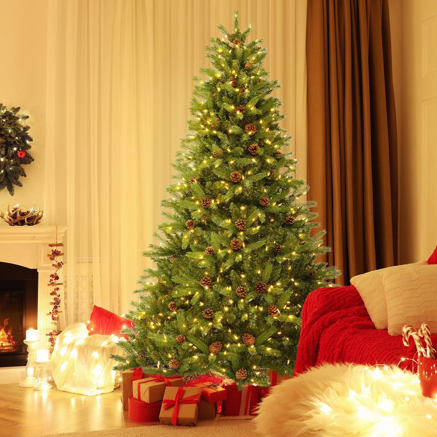 7 FT Deluxe Prelit-pvc-hinged-christmas-tree-, SMALL SECTION OF LIGHTS OUT, ASSEMBLED FINAL