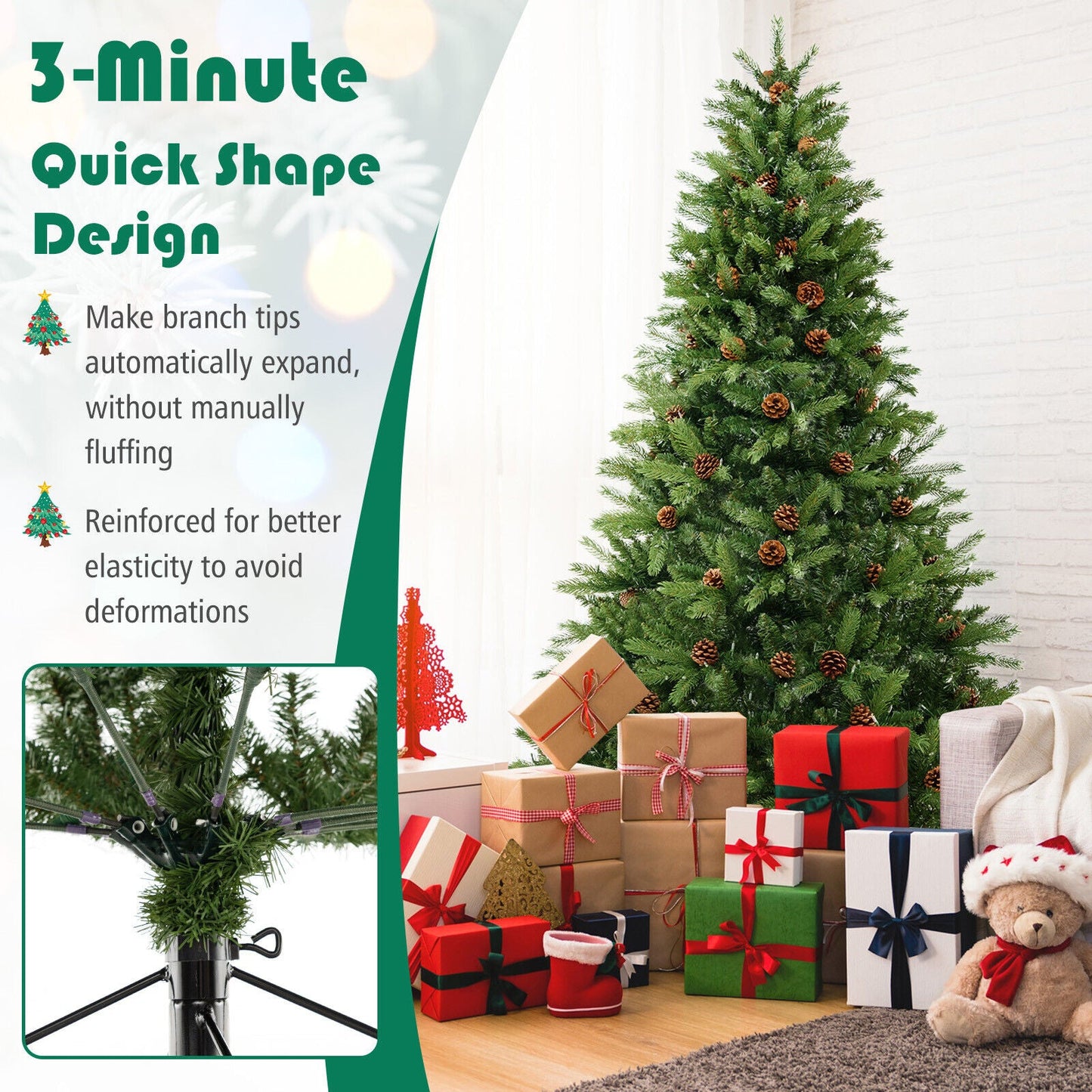 7 FT Deluxe Prelit-pvc-hinged-christmas-tree-, SMALL SECTION OF LIGHTS OUT, ASSEMBLED FINAL