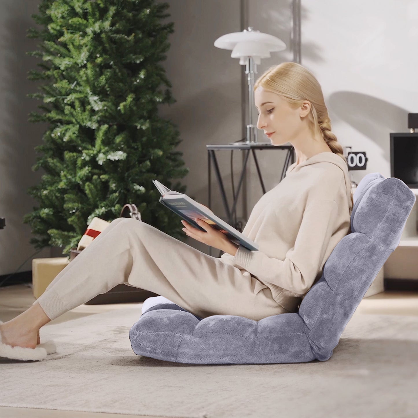 Adjustable 14-position Cushioned Floor Chair-Gray